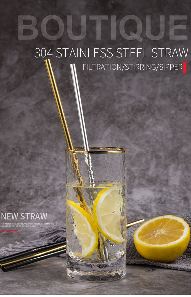 Stainless Steel Reusable Drinking Straws Set | pink