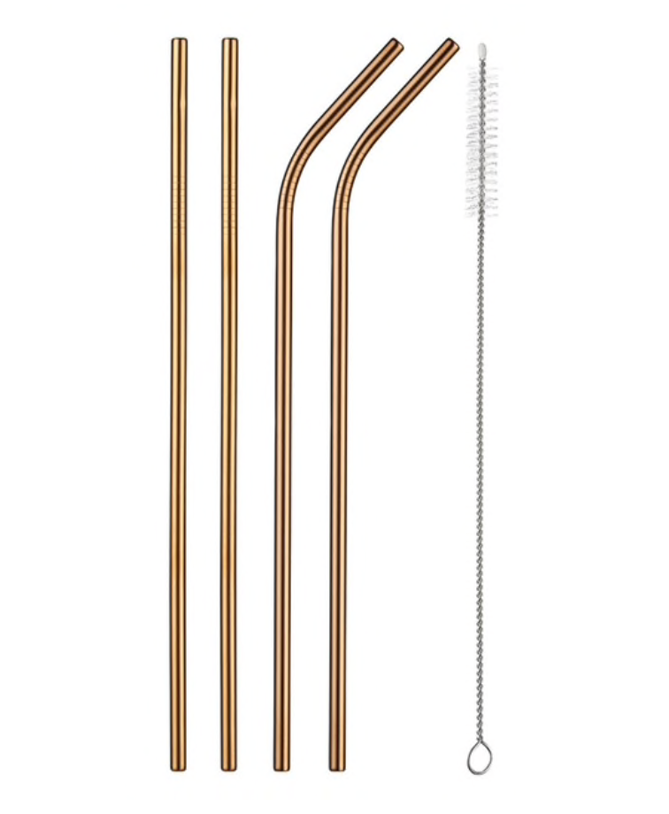 Stainless Steel Reusable Drinking Straws Set | rose gold