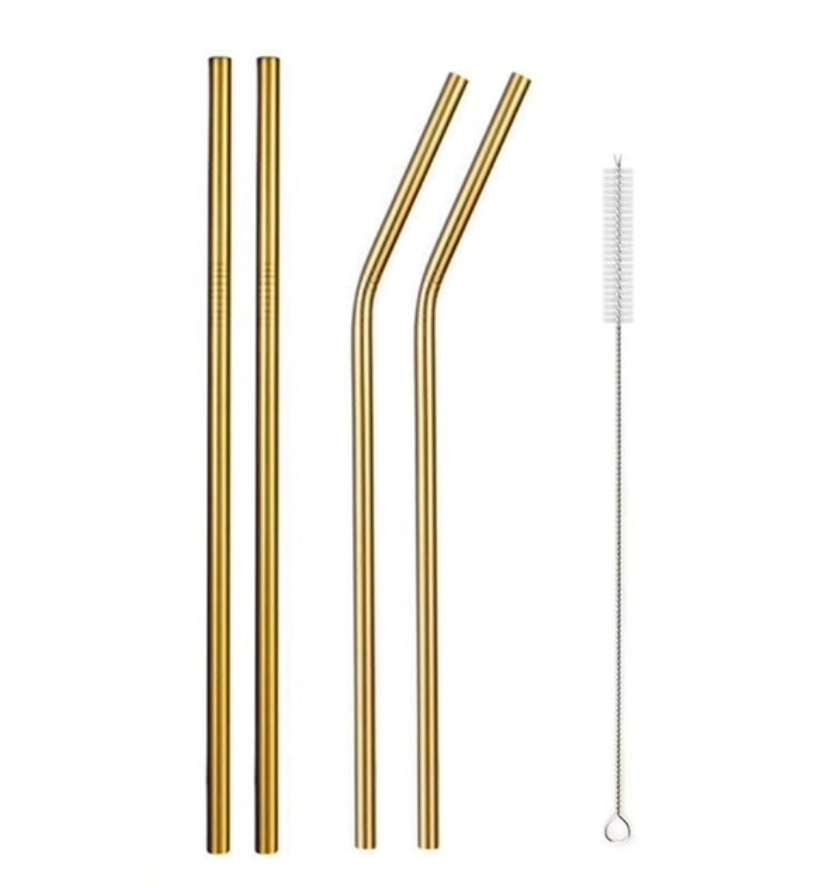 Stainless Steel Reusable Drinking Straws Set | gold