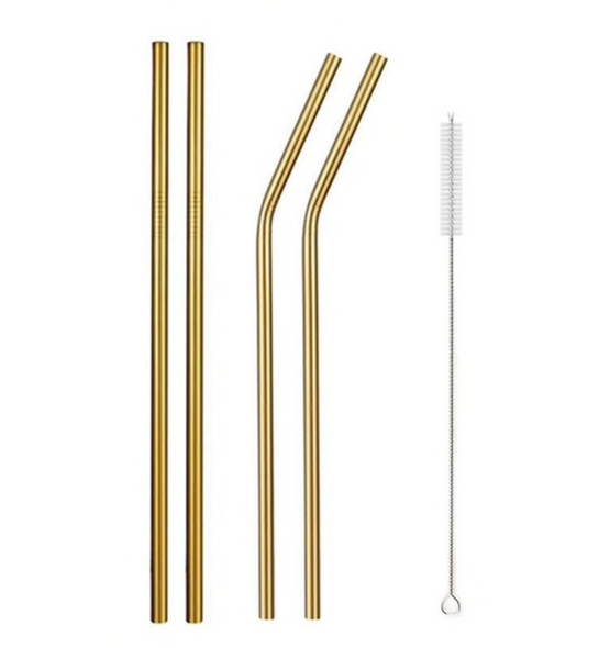 Stainless Steel Reusable Drinking Straws Set | gold