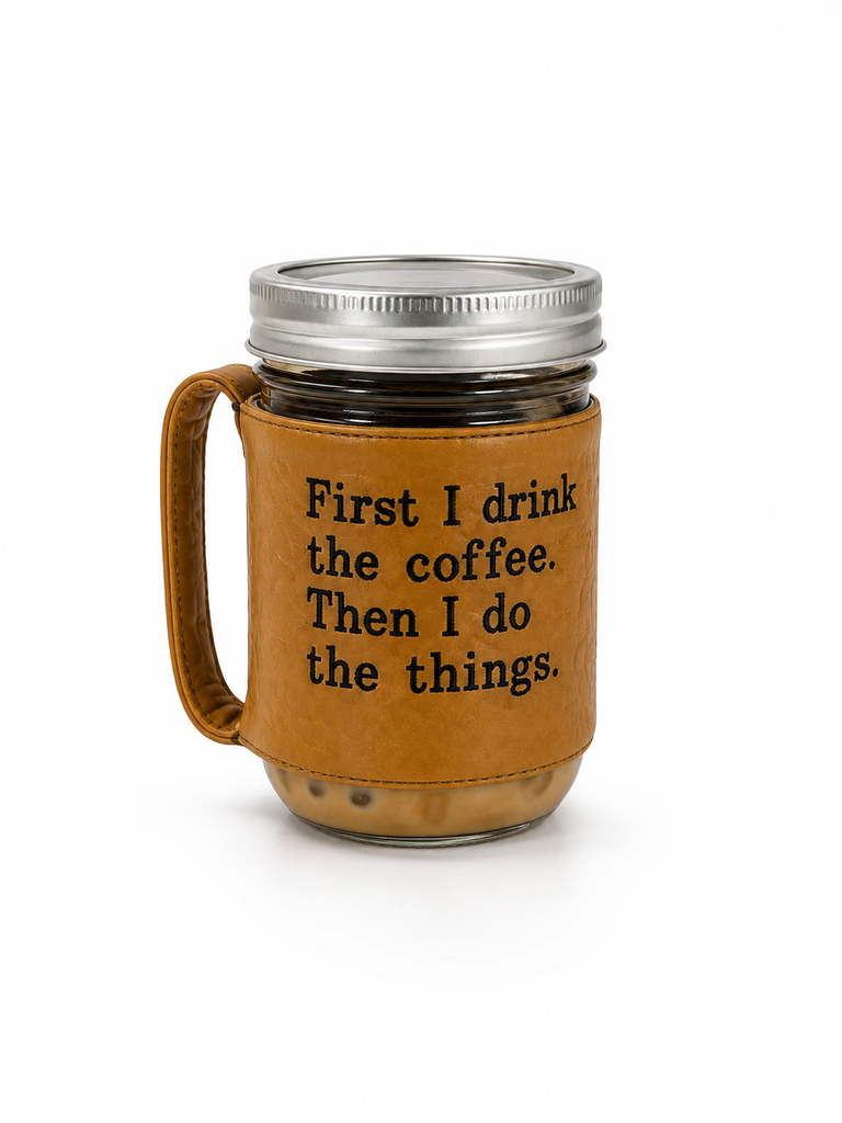Leather sleeve coffee jar