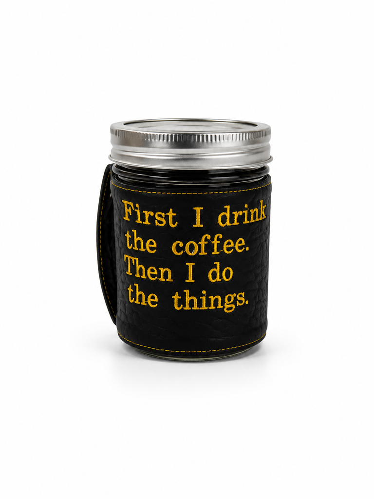 Leather sleeve coffee jar