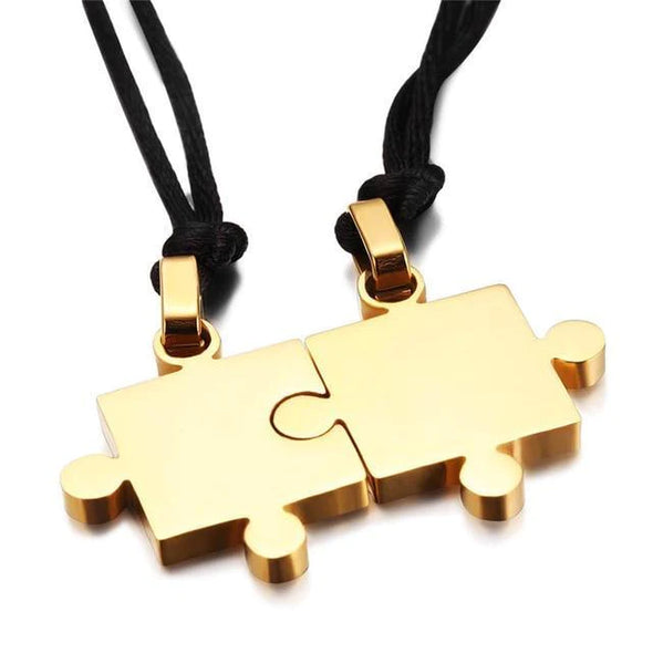 GOLD PUZZLE PIECE NECKLACE SET OF 2