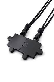 BLACK PUZZLE PIECE NECKLACE SET OF 2