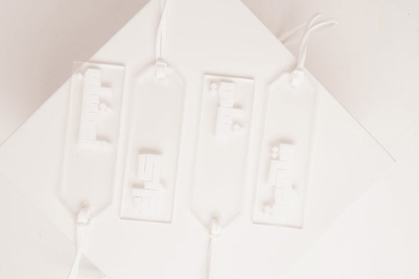 set of 4 acrylic tags , thick font WHITE