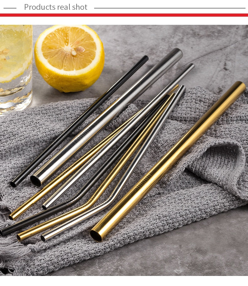 Stainless Steel Reusable Drinking Straws Set | gold