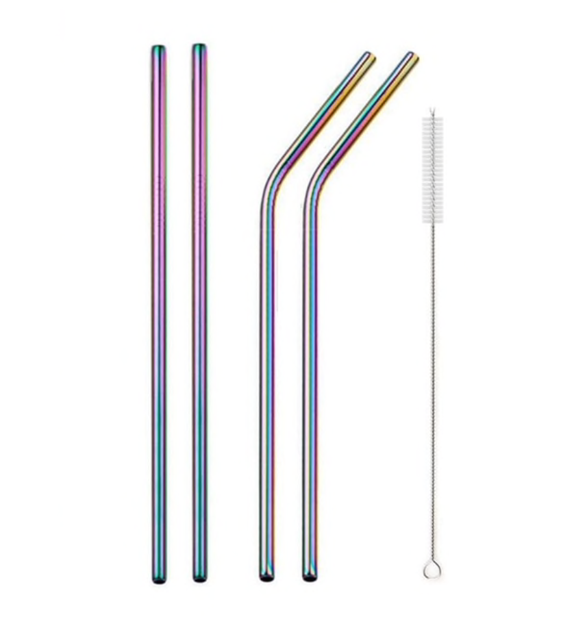 Stainless Steel Reusable Drinking Straws Set | rainbow